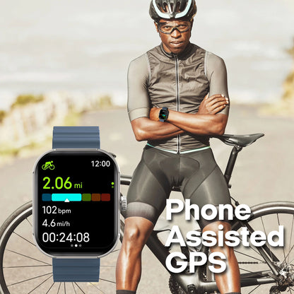 MEGA Smartwatch with 2.02" AMOLED Screen/Answer & Make Calls/Sleep Monitoring/Heart Rate/100+ Workout Modes/Quick Reply/Iphone and Android