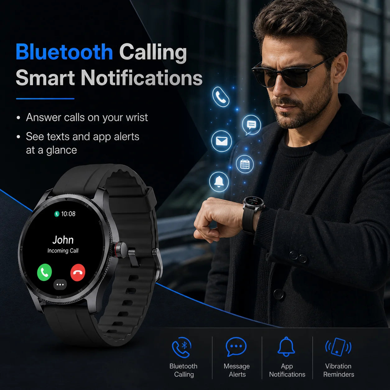 Men’S Smart Watch for Iphone & Android, 1.39" round Touchscreen, Bluetooth Calling & Text Notifications, Fitness Tracker with 100+ Sports Modes, IP68 Waterproof
