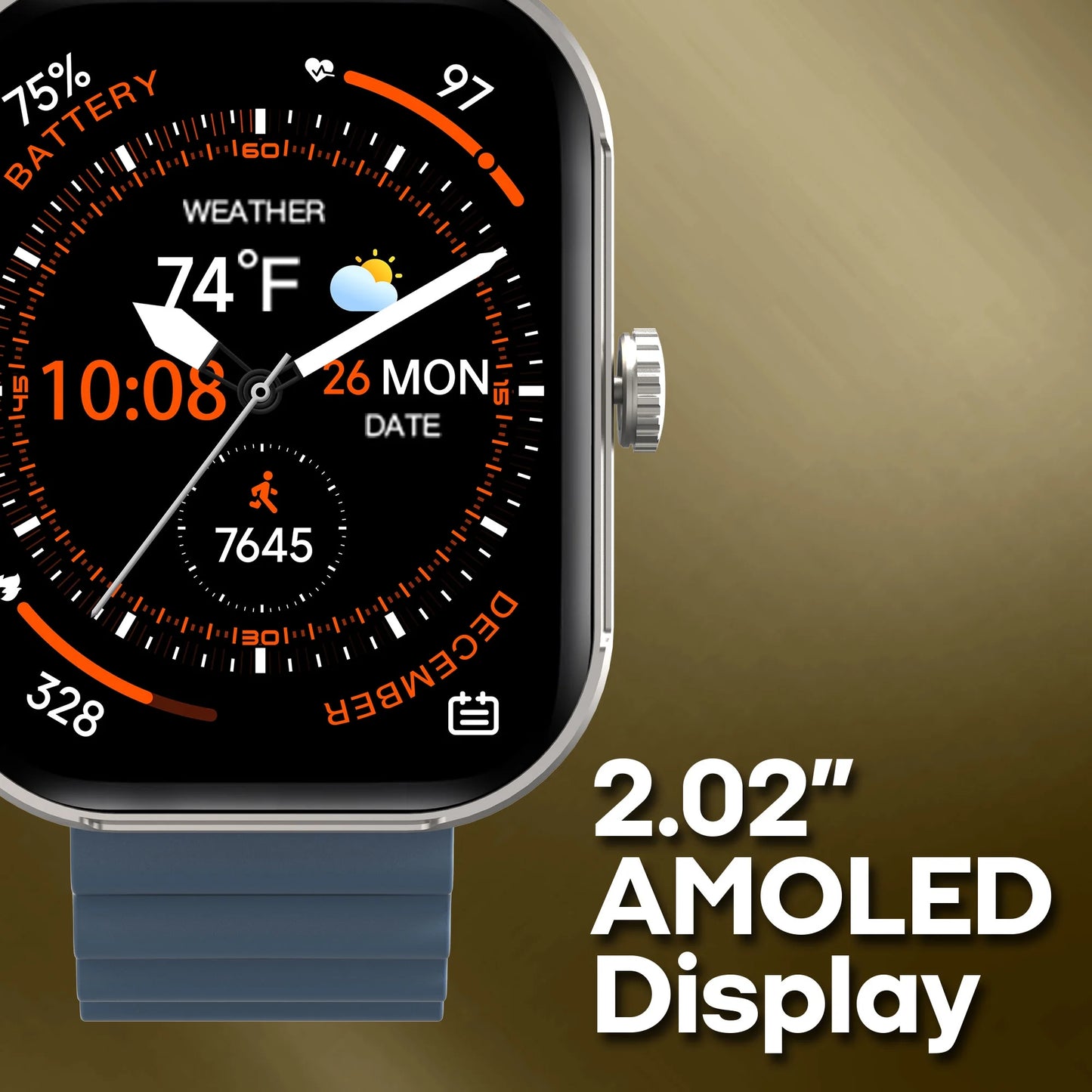 MEGA Smartwatch with 2.02" AMOLED Screen/Answer & Make Calls/Sleep Monitoring/Heart Rate/100+ Workout Modes/Quick Reply/Iphone and Android
